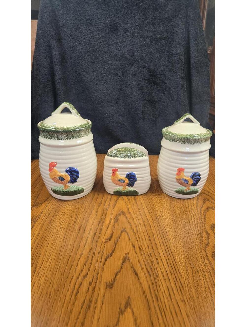 3-Piece Ceramic Rooster Canister Set with Lids